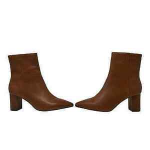 J Crew Sadie Pointed Toe Brown Leather Block Heel Boots Capsule Womens Sz 6 NEW 海外 即決