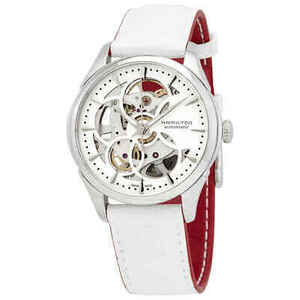 Hamilton JazzMaster White Skeletal Dial White Leather Ladies Watch H32405811 海外 即決