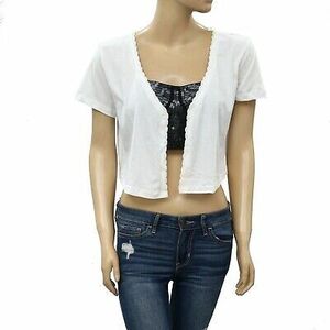 Free People Lace Cover-Up Cropped Blouse Top Ivory Solid Cotton Beach S 215961 海外 即決