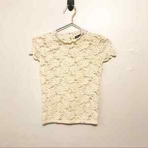 Zara ivory cream oatmeal lace high neck crop top size small 海外 即決