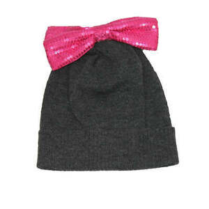 Girls Gray Beanie Sequence Pink Bow 海外 即決
