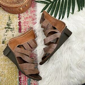 Trippen Neutral Brown Tan Funky Platform Leather Strappy Wedge Sandals 39 / 9 海外 即決