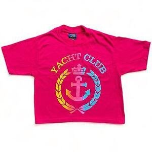 Vintage 80s Pink Cropped Yacht Club Rainbow Anchor USA T Shirt M Summer Pride 海外 即決