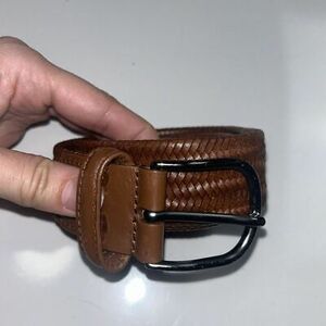 Anderson's brown woven leather belt mens sz 30 euc 海外 即決