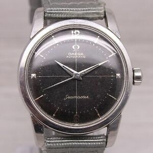 Vintage 1956 Omega Seamaster Mens 34mm Steel Watch 2846 500 Black Crosshair Dial 海外 即決