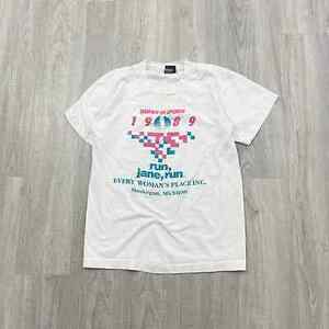 VINTAGE 1989 Women in Sports Running Shirt Size Medium M White 80s 海外 即決