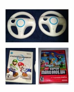 Mario Kart Wii 2 Oem Wheels Game Complete In Box & Super Mario Bros Wii Games 海外 即決