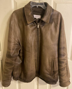 Calvin Klein Men's Size L Vintage brown 100% Authentic Leather bomber jacket Y2K 海外 即決
