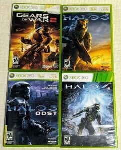 XBOX 360 Halo 3, Halo 3 ODST, Halo 4, Gears Of War 2. With Manuals And Poster 海外 即決