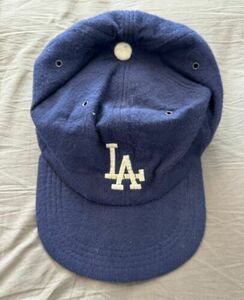 Vintage 1960s LA Dodgers Blue Felt Wool Hat Cap Made In Japan Fitted Elastic 60s 海外 即決