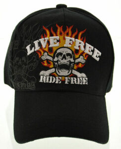 NEW! CHOPPERS LIVE FREE RIDE FREE SKULL FLAME BIKER CAP HAT BLACK 海外 即決