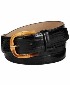 Steve Madden Mens Croc-embossed Faux Leather Belt Black Large 海外 即決