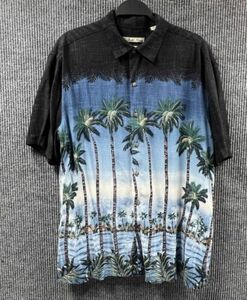 BATCK BAY Shirt Mens XL Blue Black Hawaiian Button Down Palm Trees Easy Care VTG 海外 即決