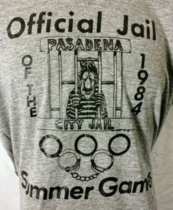 RARE Vtg 1984 USA Olympics LA Single Stitch T Shirt OFFICIAL JAIL PASADENA L 海外 即決