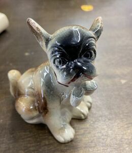 Vtg Chalkware Carnival Prize Dog Statue Boston Terrier Bulldog 3” Tall Chip 海外 即決