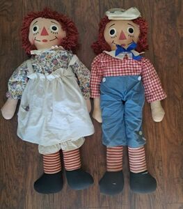 Vintage Knickerbocker Raggedy Ann and Andy 30" Fabric Dolls 海外 即決