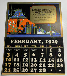 1929 Motto Advertising Calendar Brown & Bigelow Lamp Silhouette Art Deco 海外 即決