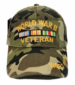 World War II Veteran Ball Cap Adjustable Camouflage Hat Embroidered Logo 海外 即決