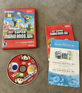 Super Mario Bros. Wii (Wii, 2009) Complete W/ Manual Tested Working 海外 即決