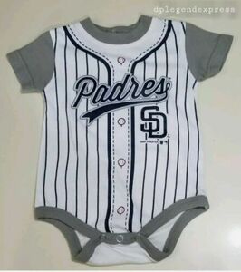 MLB SD Padres Baseball Jersey Baby White Striped Unisex Bodysuit 1-Pc 6/9 Mos 海外 即決