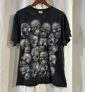 Vintage Y2k Skull Print Black T Shirt Size Large 海外 即決