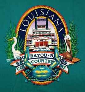 Hanes TShirt Louisiana Bayou Country USA Single Stitch 1990 Size Large Green Vtg 海外 即決