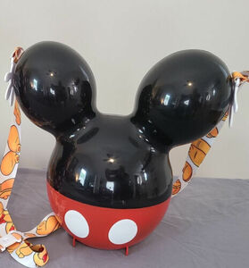 Disney Parks Classic Mickey Mouse Balloon Popcorn Bucket Red Black Ears W/Strap 海外 即決