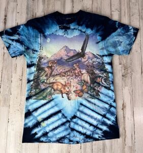 90s Vintage Lisa Chapman Graphics Mountain Animal Nature Tie Dye Art Shirt Sz L 海外 即決