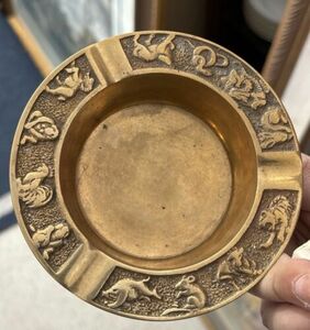 Vintage Brass Chinese Zodiac Symbol Ashtray Trinket Dish Astrology 海外 即決