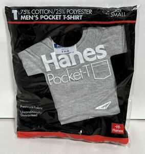 Vintage 1992 Hanes Pocket T Gray Heather T Shirt Men’s Sz Small Made in USA NOS 海外 即決