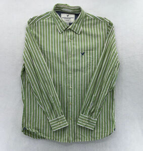 American Eagle Button Down Shirt Mens XL Green Striped Long Sleeve Vintage Fit 海外 即決