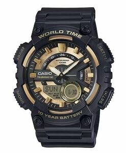 Casio Men's Quartz World Time Black Gold 48mm Ana-Digital Watch AEQ110BW-9AV NEW 海外 即決