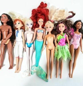 Lot Of 7 Disney Dolls Moana Ariel Elsa Anna 2 Sparkle Dolls For Makeovers 海外 即決