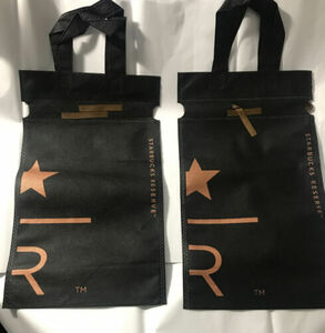 New 2 X Starbucks Reserve Black Rose Gold Reusable Gift Bags 14x8.5” 海外 即決