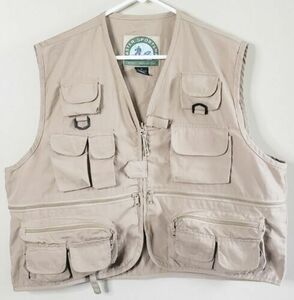 Master Sportsman Fishing Vest XL Beige Hunting Photo Zip Up Outdoor Gear Vented 海外 即決