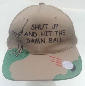 Golf Ball Hat SHUT UP AND HIT THE BALL! Tan Adjustable Fun Good Times Gag Gift 海外 即決