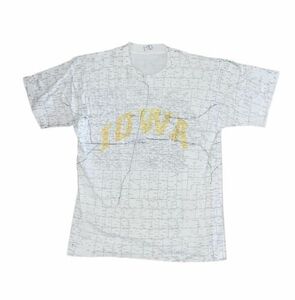 Vintage 90s IOWA State Road Map All Over Print T-Shirt Single Stitch AOP Sz Med 海外 即決