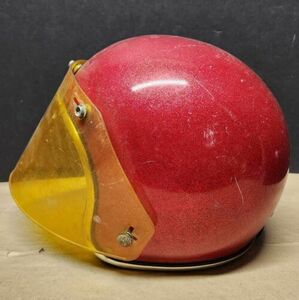 Vintage Arthur Fulmer Af-20 Red Metal Flake Motorcycle Helmet w/ Face Shield 海外 即決