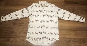 Woolrich Moose Elk Long Sleeve Button Down Flannel Shirt Men’s Large USA MADE 海外 即決
