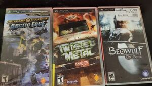 PSP 3 Game Lot. Motor storm, beowulf, twisted metal 海外 即決