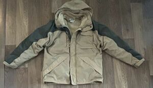 L.L. Bean Jacket mens LARGE Green Tan Detachable Liner Zipper Buttons Hooded 海外 即決