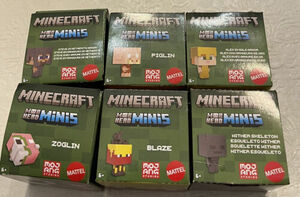 6 Mattel Minecraft Mob Head Mini Figures 1" NEW Blaze Wither Zoglin Piglin Steve 海外 即決