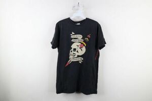 Vintage Ed Hardy Christian Audigier Mens M Distressed Tattoo Skull T-Shirt Black 海外 即決