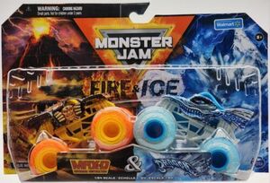 MONSTER JAMS WALMART EXCLUSIVE FIRE & ICE MAXIMUM DESTRUCTION VS DRAGON 2-PACK 海外 即決