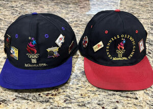 Two Vintage 1996 Olympic Games Atlanta USA Hat Cap Lot Bundle Resell 90s 15 Pins 海外 即決