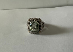 Suarti Bali BA Sterling Silver 18K Prasiolite Green Amethyst Ring Size 9 海外 即決