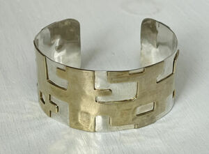 Robert Lee Morris Signed RLM Studio Modern Brass Sterling Silver Cuff Bracelet 海外 即決