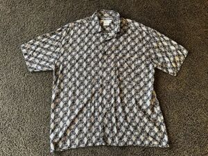 Vtg UNTIED Gray Disco HAWAIIAN Shirt GEOMETRIC Tribal VISCOSE Korea Mens L Large 海外 即決