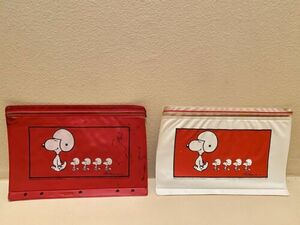 Vintage 1965 Snoopy Peanuts K&M White Pencil School Pouch Plus Another In Red . 海外 即決