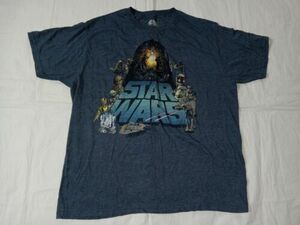 Star Wars Blue T Shirt Men's XL Darth Vader Yoda R2D2 C3PO Mad Engine 海外 即決